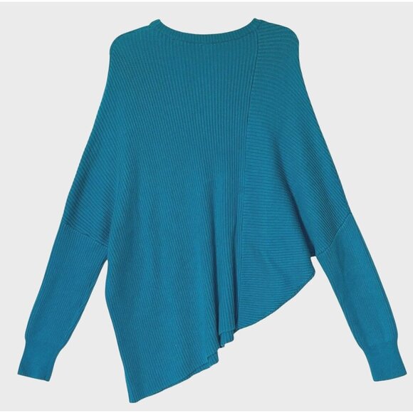 New Free People Downtown Teal Blue Asymmetrical Ribbed Boho Sweater - Picture 5 of 10